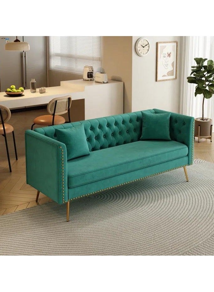 Wooden Twist Modern Sofa Elegant Velvet Seating 3 Seater Sofa Set ( Teal ) - Image 4