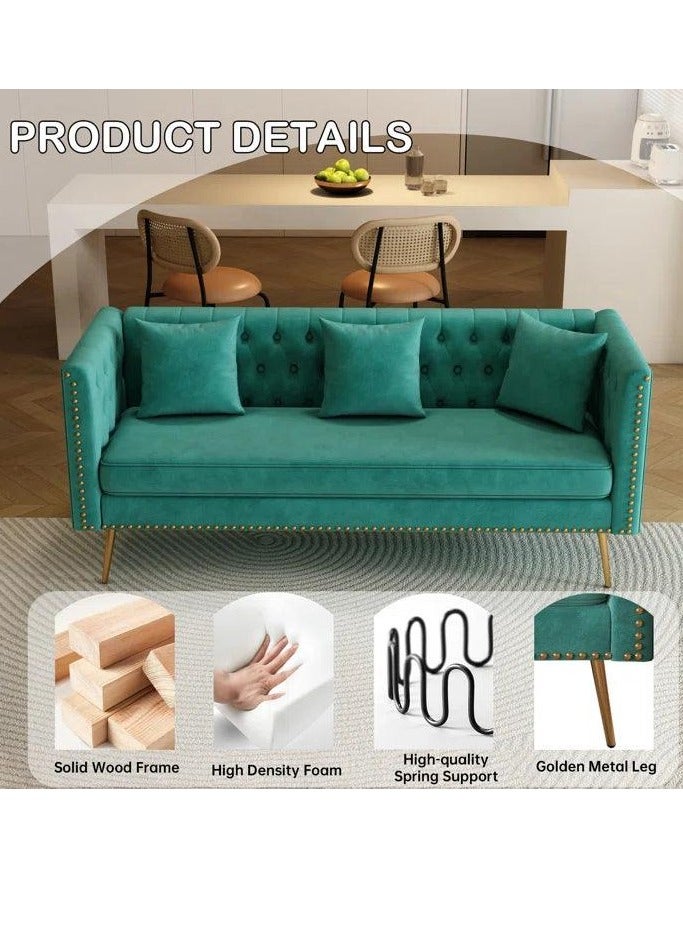 Wooden Twist Modern Sofa Elegant Velvet Seating 3 Seater Sofa Set ( Teal ) - Image 5