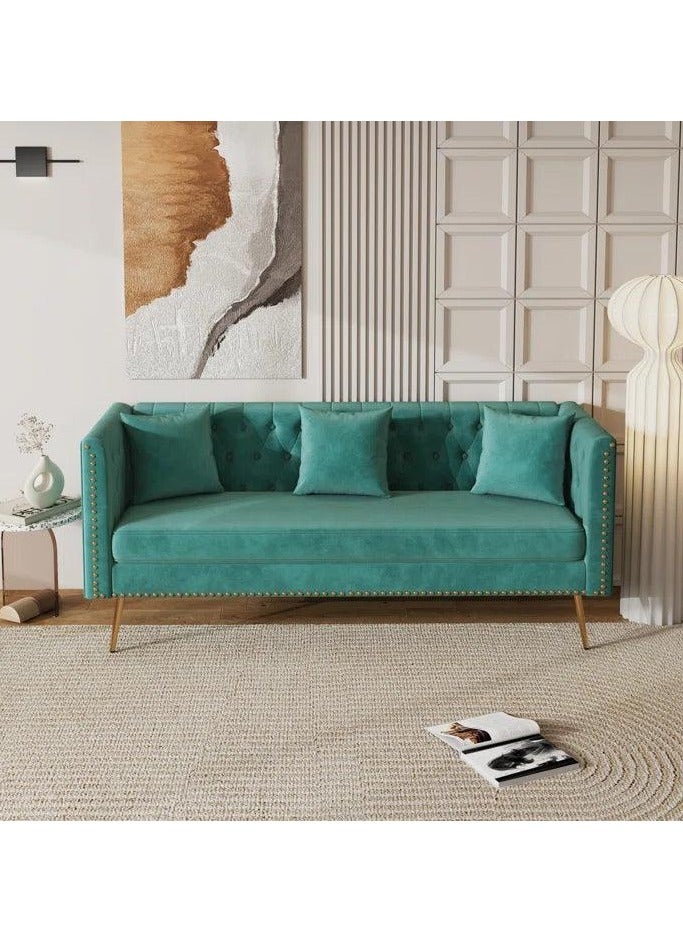 Wooden Twist Modern Sofa Elegant Velvet Seating 3 Seater Sofa Set ( Teal ) - Image 1