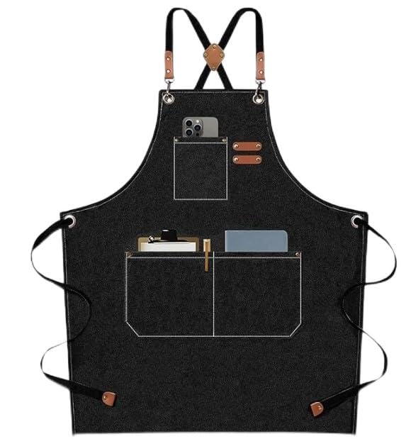 Priti Chef Aprons for Men Women with Large Pockets, Cotton Canvas Cross Back Heavy Duty Adjustable Work Apron, Size M to XXL - Image 1