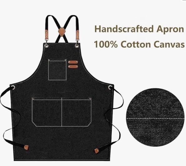 Priti Chef Aprons for Men Women with Large Pockets, Cotton Canvas Cross Back Heavy Duty Adjustable Work Apron, Size M to XXL - Image 3