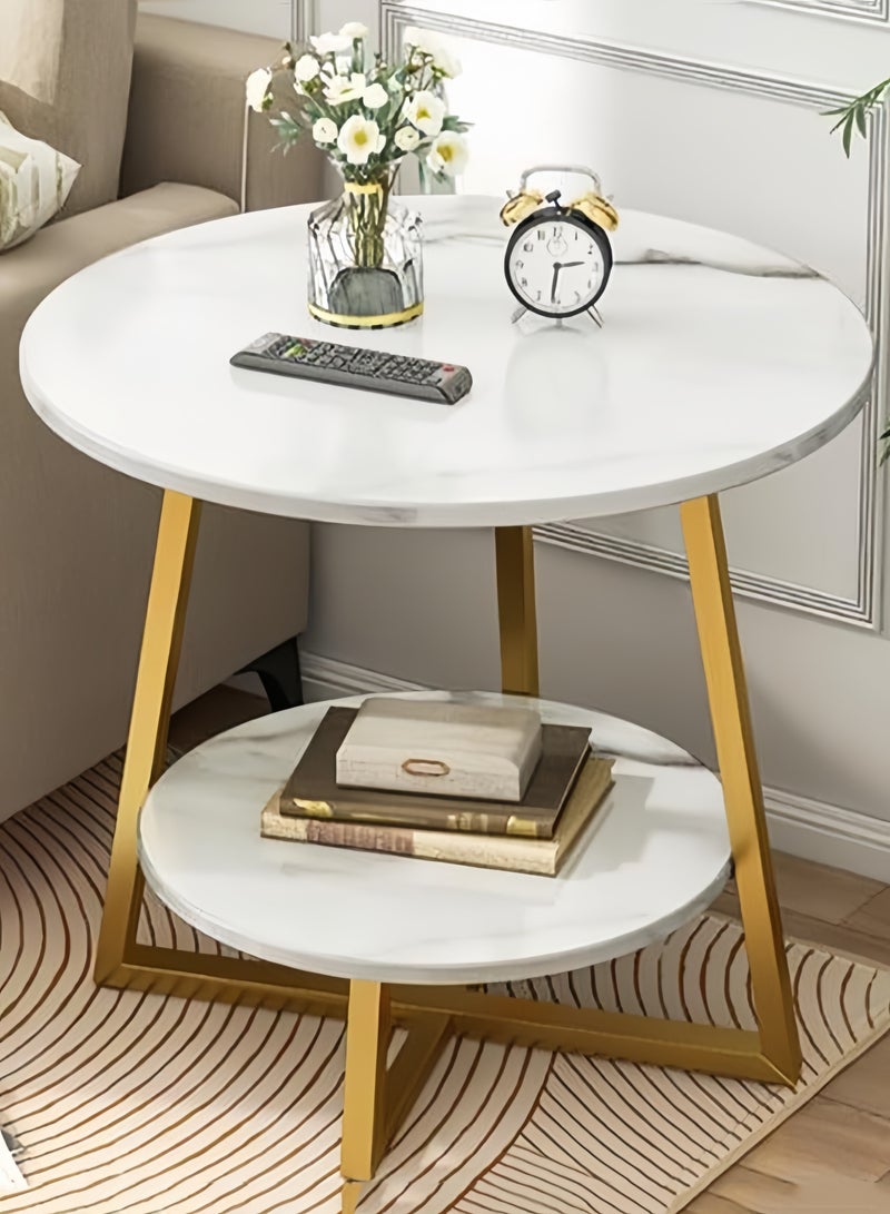 Generic Beistelltisch mit 2-stufiger Ablage, runder Sofatisch, Beistelltisch, Teetisch, Marmor-Finish und kreuzförmiges Grundgestell, moderner Beistelltisch für Wohnzimmer, Esszimmer, Kleiner Raum - Image 1