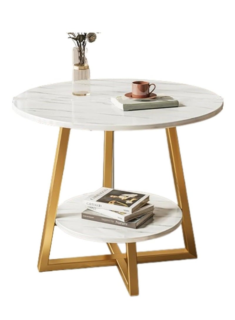 Generic Beistelltisch mit 2-stufiger Ablage, runder Sofatisch, Beistelltisch, Teetisch, Marmor-Finish und kreuzförmiges Grundgestell, moderner Beistelltisch für Wohnzimmer, Esszimmer, Kleiner Raum - Image 2
