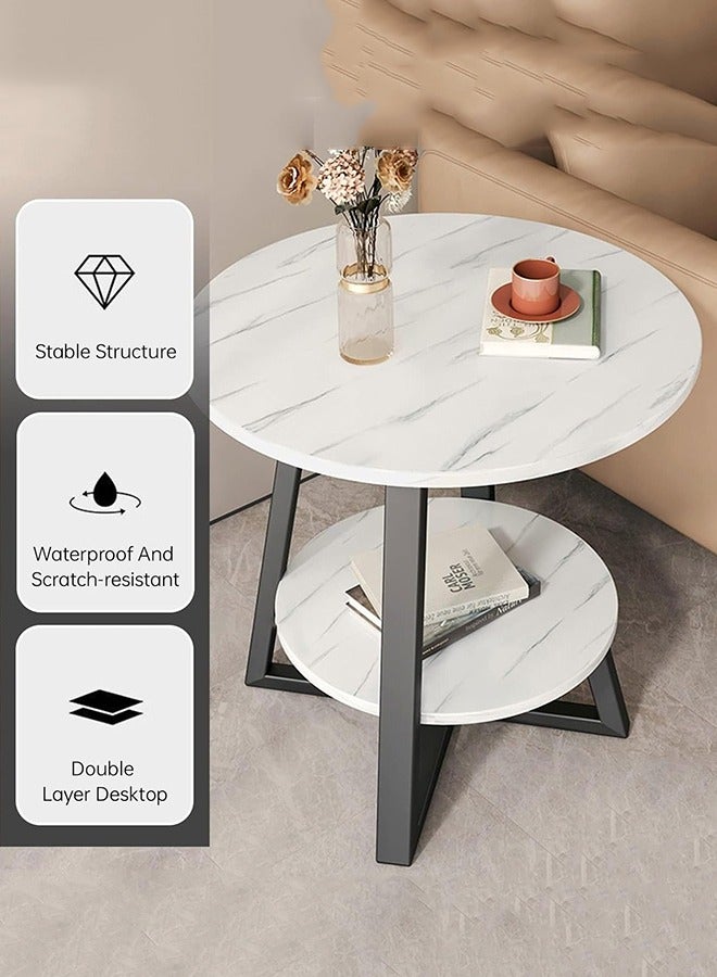 Generic Beistelltisch mit 2-stufiger Ablage, runder Sofatisch, Beistelltisch, Teetisch, Marmor-Finish und kreuzförmiges Grundgestell, moderner Beistelltisch für Wohnzimmer, Esszimmer, Kleiner Raum - Image 3