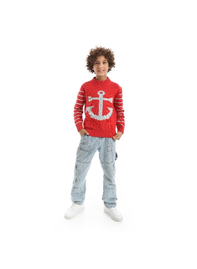 Caesar Boys Knit Pullover – Bright Red - Image 3