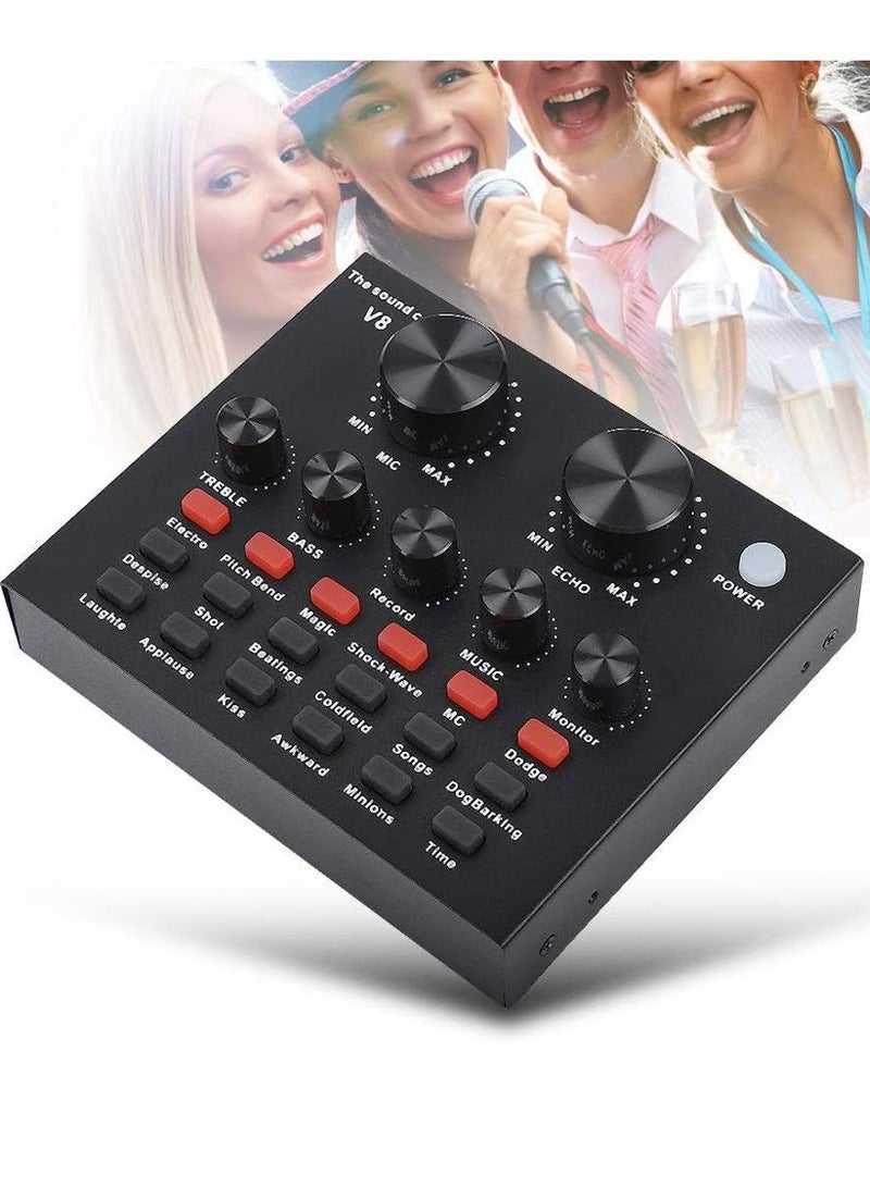 V8 Live Sound Card for Live Streaming, Voice Changer with 18 Kinds of Effects, Bluetooth Audio Mixer for Computer, Laptop, Phone Live Broadcast Voice Changing Card  - Image 1