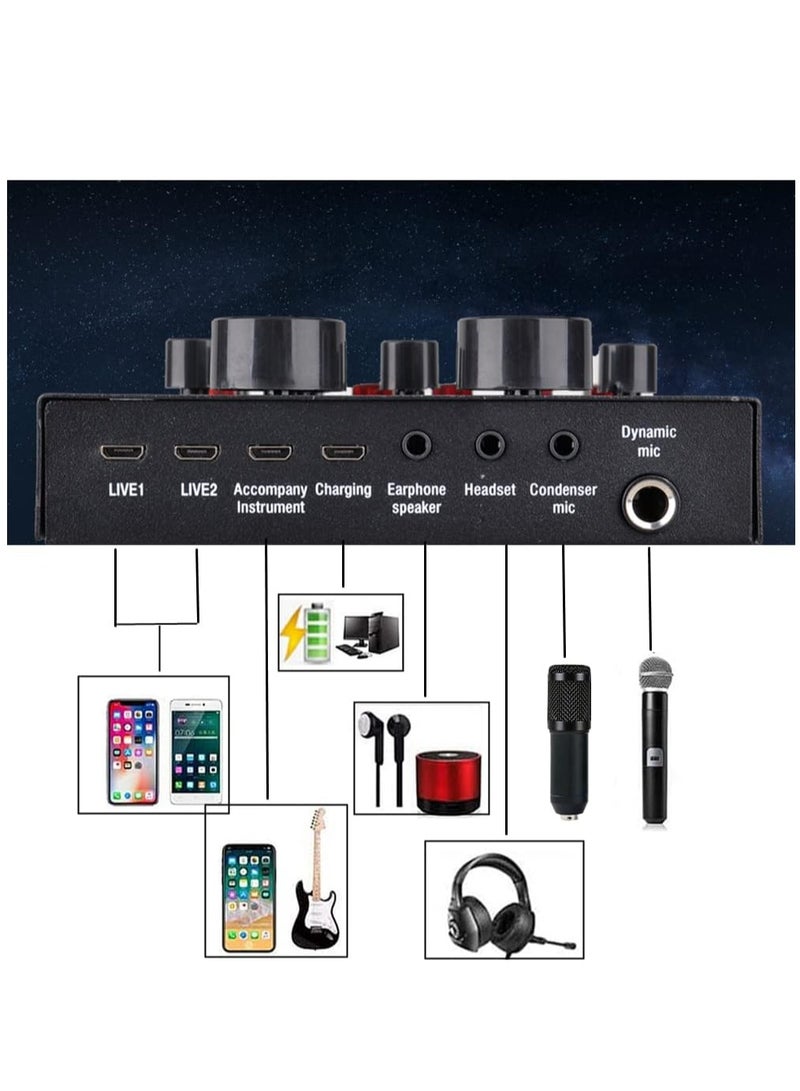 V8 Live Sound Card for Live Streaming, Voice Changer with 18 Kinds of Effects, Bluetooth Audio Mixer for Computer, Laptop, Phone Live Broadcast Voice Changing Card  - Image 5