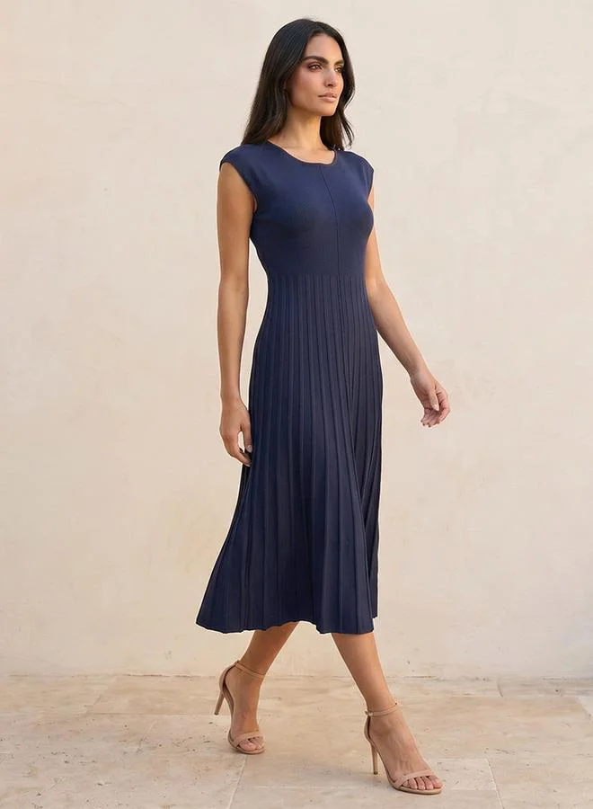 Iconic navy blue Iconic A-line Midi Dress Pleated for Women | Best Price UAE