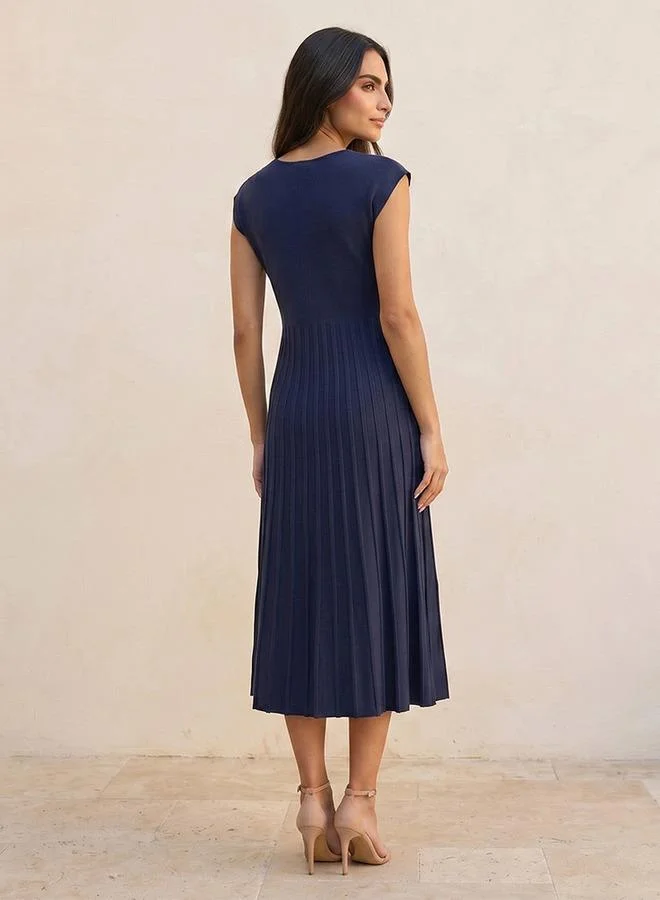 Iconic navy blue Iconic A-line Midi Dress Pleated for Women | Best Price UAE
