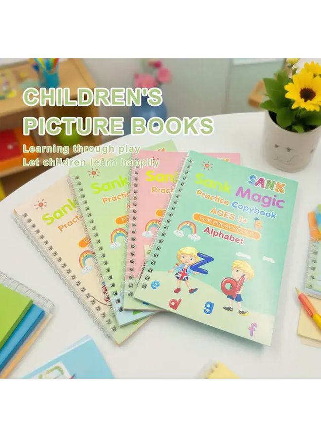 Magic Practice Copybook 4 Pack Reusable Ink Pens Disappearing Writing Educational Gift - Image 2