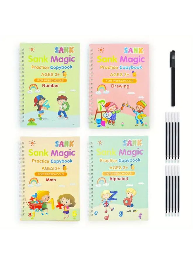 Magic Practice Copybook 4 Pack Reusable Ink Pens Disappearing Writing Educational Gift - Image 1