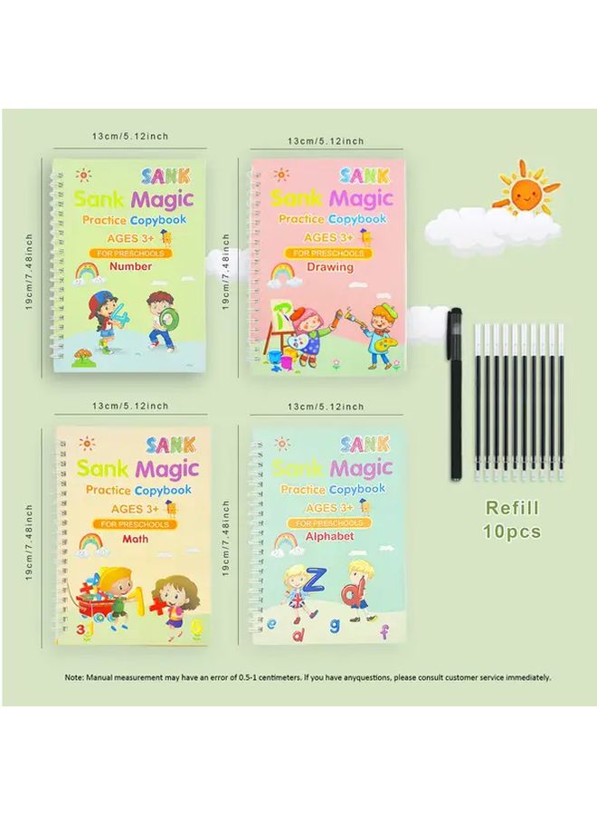 Magic Practice Copybook 4 Pack Reusable Ink Pens Disappearing Writing Educational Gift - Image 3