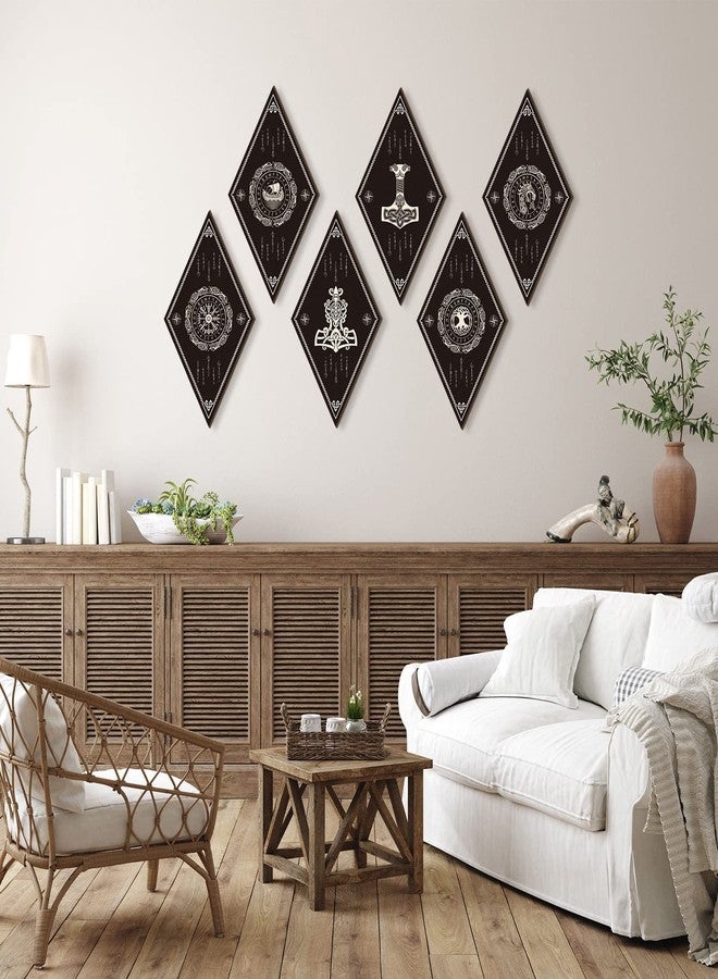 Nuenen 6 Pcs Nordic Vikings Wood Sign Celtic Drakkar Rune Wall Decor Scandinavian Vikings Boat Hanging Wooden Signs Mediaeval Wall Plaque for Christmas Home Kitchen Mythology Runes Artwork Pagan Gifts - Image 5
