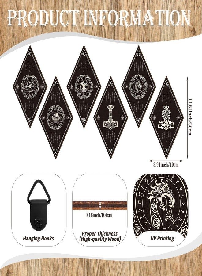 Nuenen 6 Pcs Nordic Vikings Wood Sign Celtic Drakkar Rune Wall Decor Scandinavian Vikings Boat Hanging Wooden Signs Mediaeval Wall Plaque for Christmas Home Kitchen Mythology Runes Artwork Pagan Gifts - Image 2