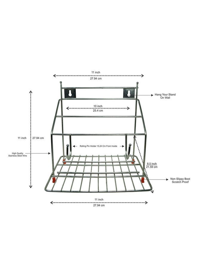 12FOR COLLECTION 2-Tier Stainless Steel Countertop, Tiered Shelf Kitchen Rack And Organizer Spice Rack, Utensil Organizer, Cup Glass Holder With Chakla Stand Space-Saving Storage Solution - Image 4