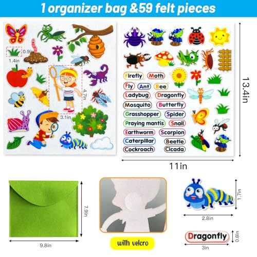 PENGFULL Felt Flannel Board Story Pieces for Toddlers PreschoolKids Interactive Storytelling Teaching Play Kits for Flannel Boardwith Words Felt PiecesInsect Butterfly - Image 5