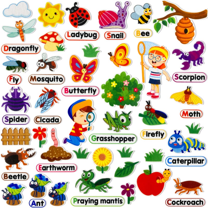 PENGFULL Felt Flannel Board Story Pieces for Toddlers PreschoolKids Interactive Storytelling Teaching Play Kits for Flannel Boardwith Words Felt PiecesInsect Butterfly - Image 3