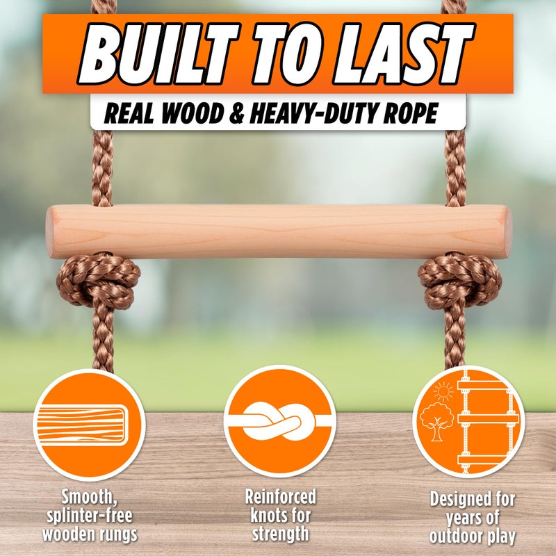 Trailblaze Wooden Rope Ladder for Kids  6ft Outdoor Climbing Ladder with Real Wood Rungs HeavyDuty Rope  2 Carabiners  Treehouse Swing Set Ninja Course  Playground Accessory - Image 3