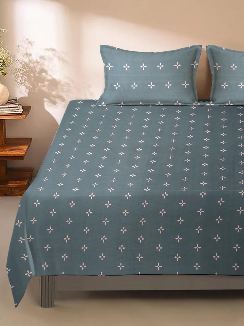 MODEFE Blue Microfiber Supersoft Printed Double Bedsheet with 2 Pillowcovers (90x100 Inch) - Image 2