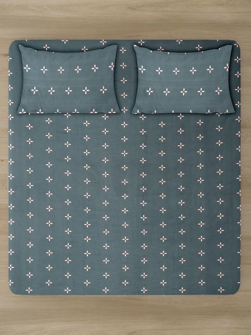 MODEFE Blue Microfiber Supersoft Printed Double Bedsheet with 2 Pillowcovers (90x100 Inch) - Image 3