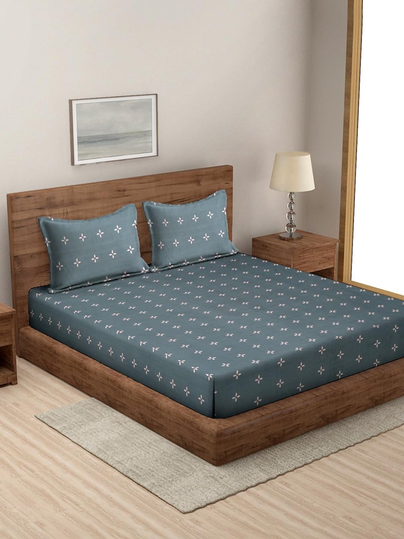 MODEFE Blue Microfiber Supersoft Printed Double Bedsheet with 2 Pillowcovers (90x100 Inch) - Image 1