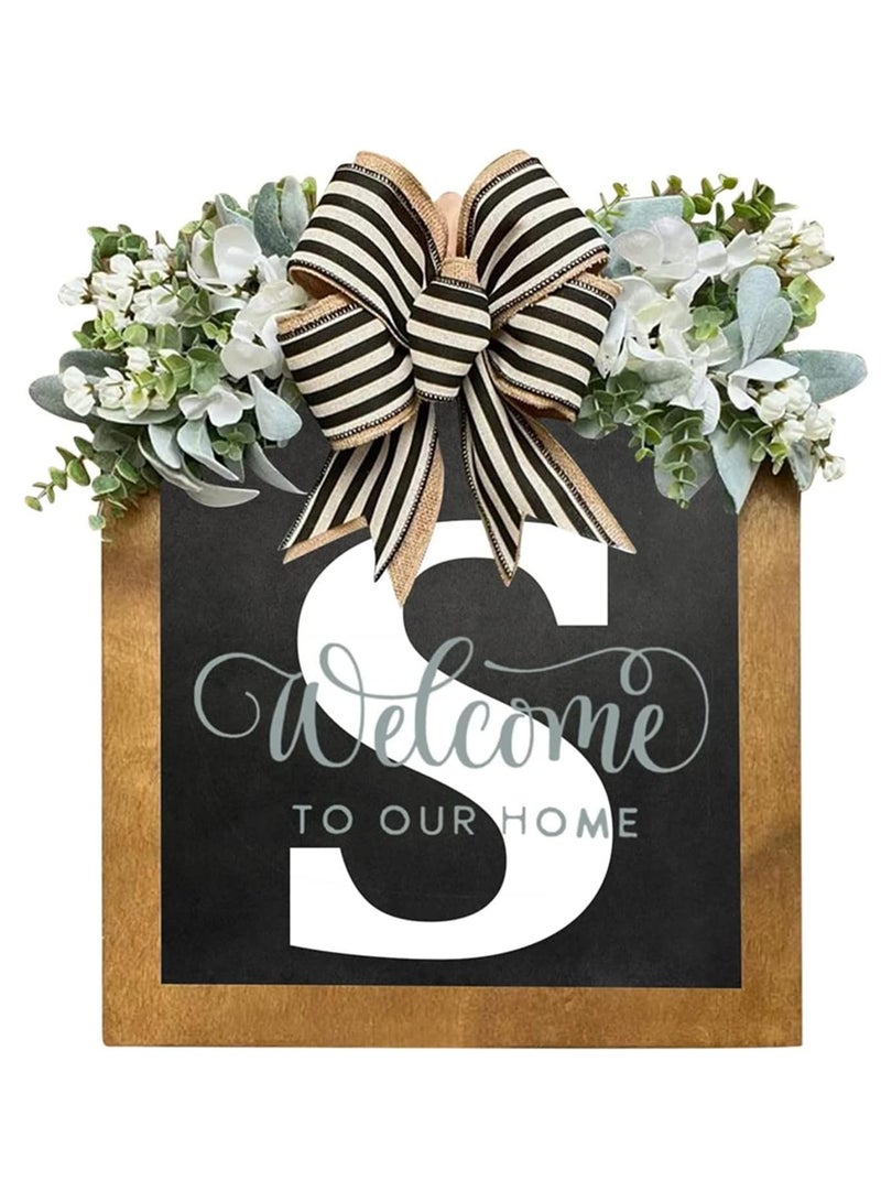 Bluejw Welcome Sign Creative Bowknot Letter Wreath In Front Of The Door Outdoor Decoration Props For The Courtyard 35x40CM - Image 1