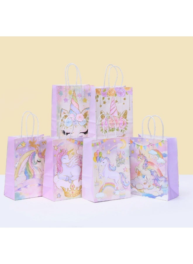 Cartoon Unicorn Printed Kraft Paper Bag Pink Girl Wind Handheld Packaging Bag (6 styles per bag, a total of 24)
