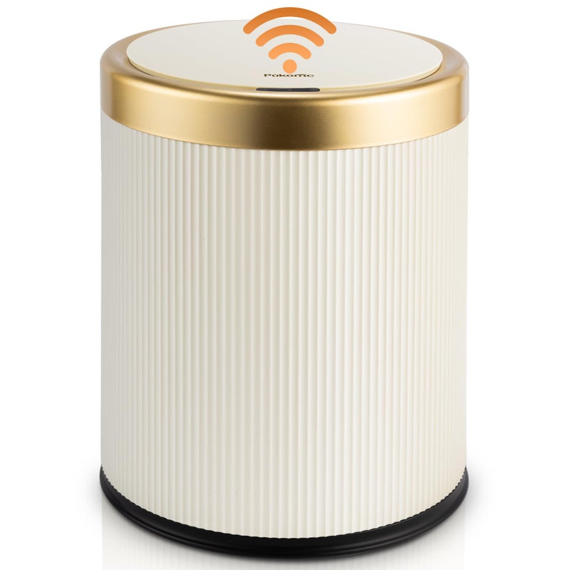 Pukomc Bathroom Trash Can with Lid35 Gallon Motion Sensor Waterproof Touchless Garbage Can Smart Plastic Trash Bins Suitable for Kitchen Bathroom Bedroom Living Room Office Beige