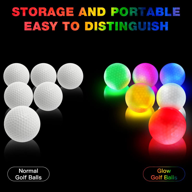 VTRETU MINING Glow in The Dark Golf Balls, Night Glowing Long Distance LED Golf Ball Colored, Golf Sports Games for Men Women and Children (6 Colors) - Image 2