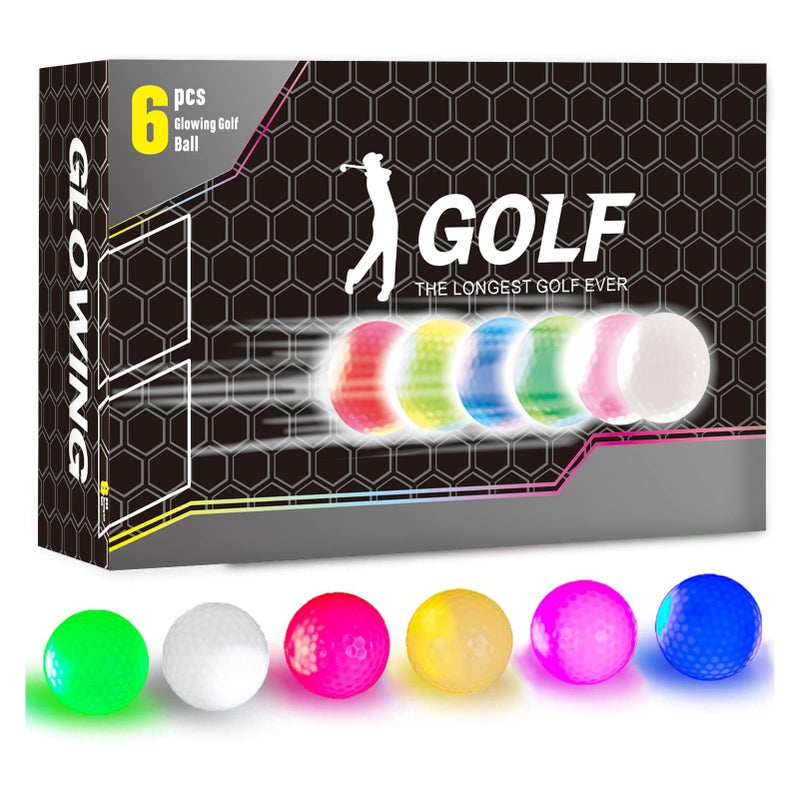 VTRETU MINING Glow in The Dark Golf Balls, Night Glowing Long Distance LED Golf Ball Colored, Golf Sports Games for Men Women and Children (6 Colors) - Image 1