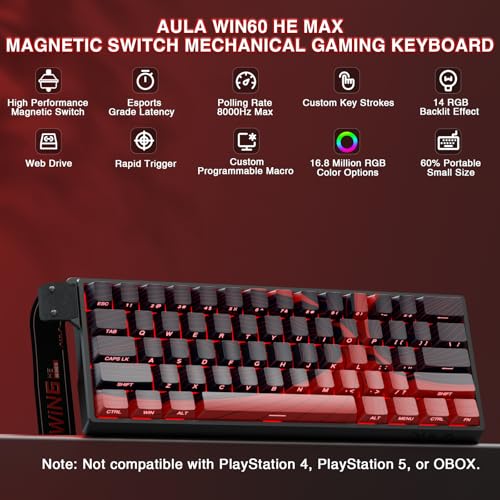 CORBOBO AULA WIN60 HE MAX - 60% Mechanical Gaming Keyboard Wired, Hall Effect Magnetic Switches Hot Swappable, Adjustable Actuation Rapid Trigger Mode, 8000 Hz Polling Rate, 60 Percent Keyboard Compact Design - Image 2