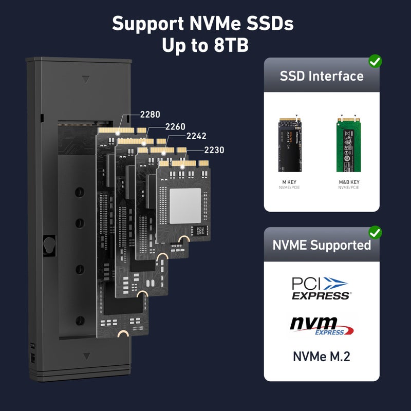 BENFEI M.2 NVME SSD Enclosure, Tool-Free USB C (10Gbps) to NVME Adapter Supports 10s Power Loss Protection, Compatible with NVME M and B&M Keys with Size 2230/2242/2260/2280 SSDs - Image 3