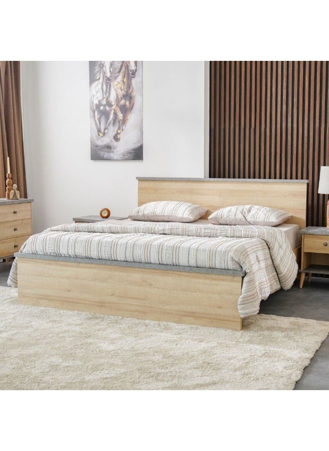 DANUBE HOME Eden 180X200 King Bed+2 Nightstands+Dresser And Mirror Bedset Strong And Sturdy Modern Design Bed Set Quiet And Comfortable Bedroom Set Made In Malaysia-Oak And Cement  - Image 1