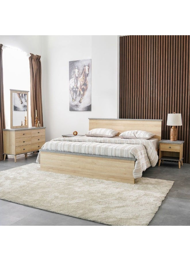 DANUBE HOME Eden 180X200 King Bed+2 Nightstands+Dresser And Mirror Bedset Strong And Sturdy Modern Design Bed Set Quiet And Comfortable Bedroom Set Made In Malaysia-Oak And Cement  - Image 2