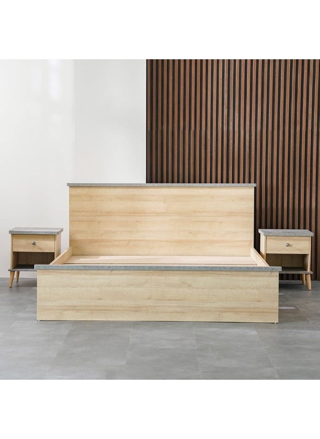 DANUBE HOME Eden 180X200 King Bed+2 Nightstands+Dresser And Mirror Bedset Strong And Sturdy Modern Design Bed Set Quiet And Comfortable Bedroom Set Made In Malaysia-Oak And Cement  - Image 3