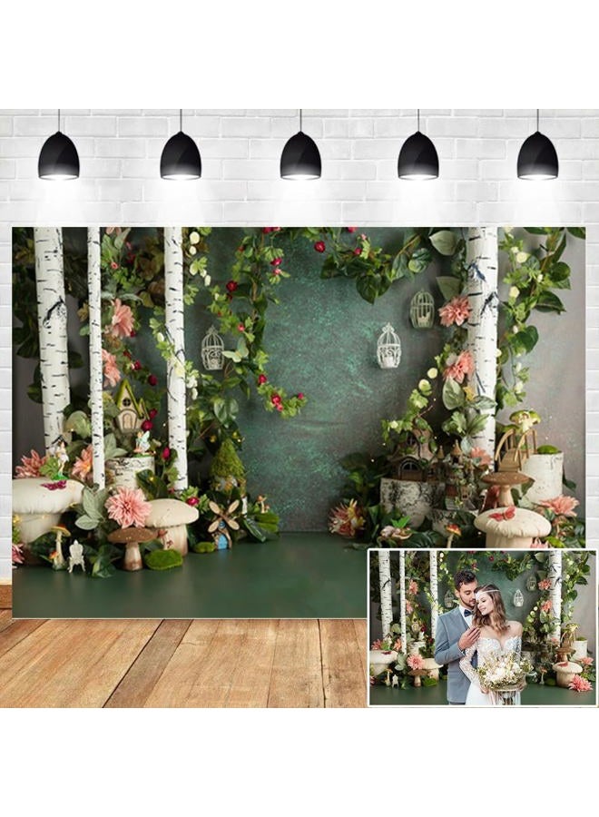 shensu Vinyl 7x5ft Flower House Backdrops for Photography Indoor Decor Pink Flowers Green Leaves White Pillars Wedding Photo Background Party Decoration Girls Adult Portrait Photoshoot Studio Props - Image 1