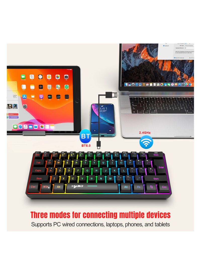 إتش إكس إس جيه لوحة مفاتيح غشائية مدمجة ثلاثية الأوضاع L500 بإضاءة خلفية RGB 2.4G بلوتوثلوحة مفاتيح سلكية للألعابأسود - Image 2