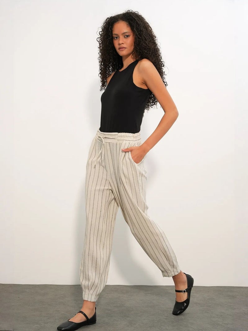BIG DART BDART Striped Linen-blend Jogger Pants - Image 4