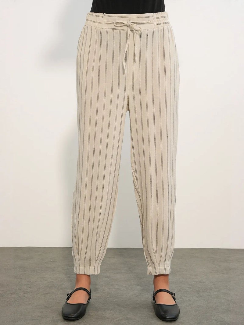 BIG DART BDART Striped Linen-blend Jogger Pants - Image 1
