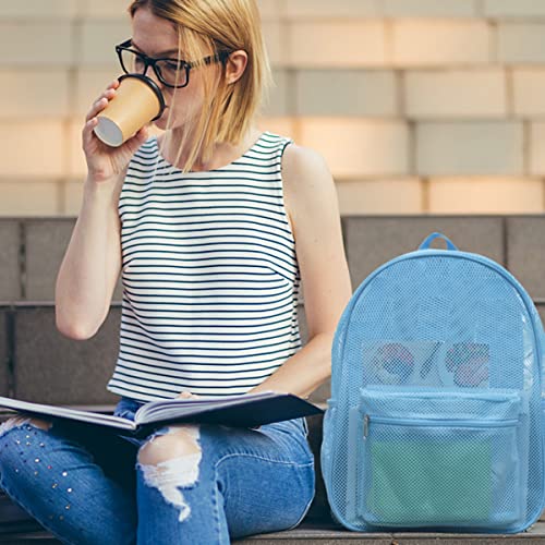 COVAX Heavy Duty Mesh Backpack, See Through College Backpack with Padded Shoulder Straps for Commuting, Swimming, Travel, Beach, Outdoor Sports (Blue) - Image 2