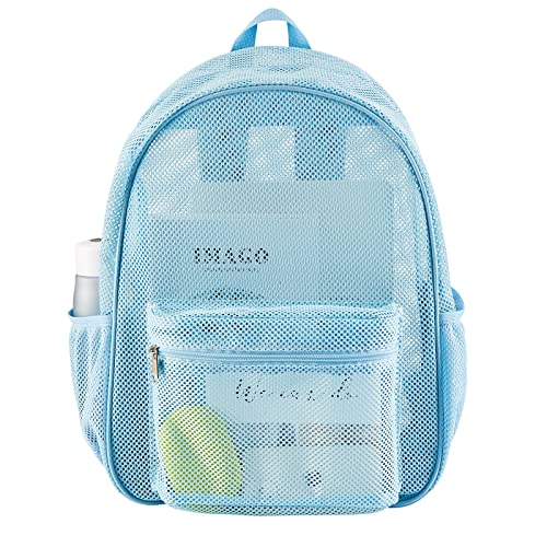 COVAX Heavy Duty Mesh Backpack, See Through College Backpack with Padded Shoulder Straps for Commuting, Swimming, Travel, Beach, Outdoor Sports (Blue) - Image 1