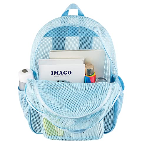 COVAX Heavy Duty Mesh Backpack, See Through College Backpack with Padded Shoulder Straps for Commuting, Swimming, Travel, Beach, Outdoor Sports (Blue) - Image 3