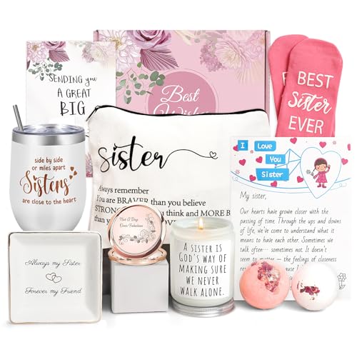 Frerdui Sister Birthday Gifts, Sisters Gifts from Sister, 9PCS Unique Gift for Sisters Gift Baskets Ideas for Christmas, Birthday, Mothers Day, Valentines Day - Image 1
