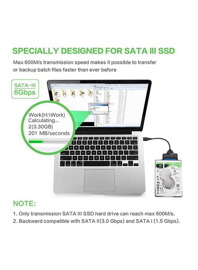 كابل محول بمنفذ USB3.0 إلى منفذ ساتا ب7+15 دبوساً لمحركات الأقراص الصلبة أسود - Image 3