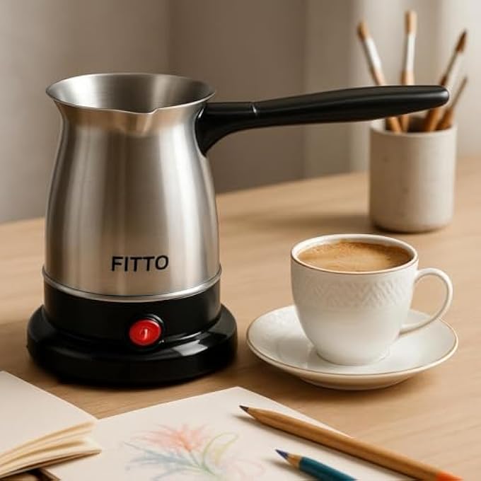FITTO Turkish Coffee Maker  800W Electric Coffee Pot With 600Ml Capacity 5Cup Stainless Steel Kettle CoolTouch Handle For Turkish Arabic  Greek Coffee - Image 2