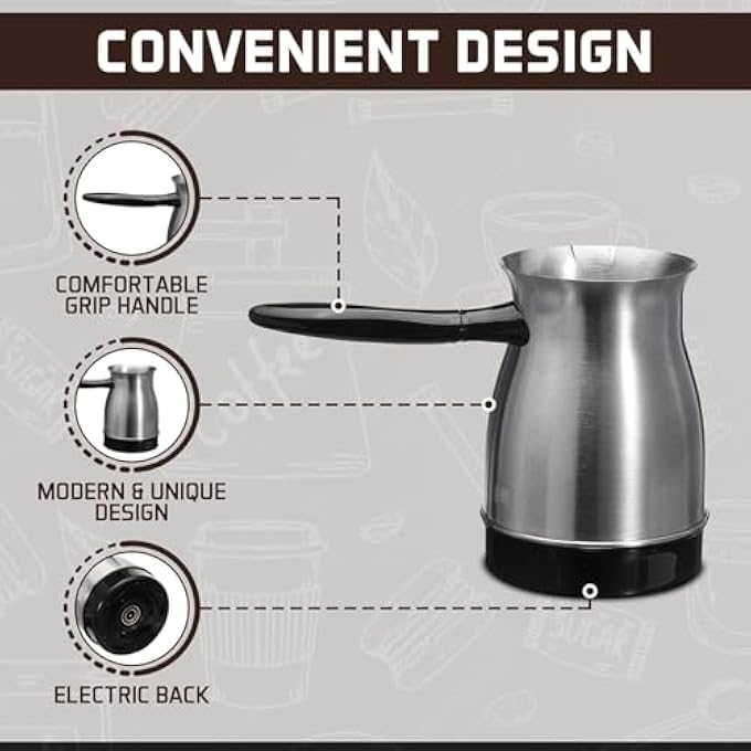 FITTO Turkish Coffee Maker  800W Electric Coffee Pot With 600Ml Capacity 5Cup Stainless Steel Kettle CoolTouch Handle For Turkish Arabic  Greek Coffee - Image 4