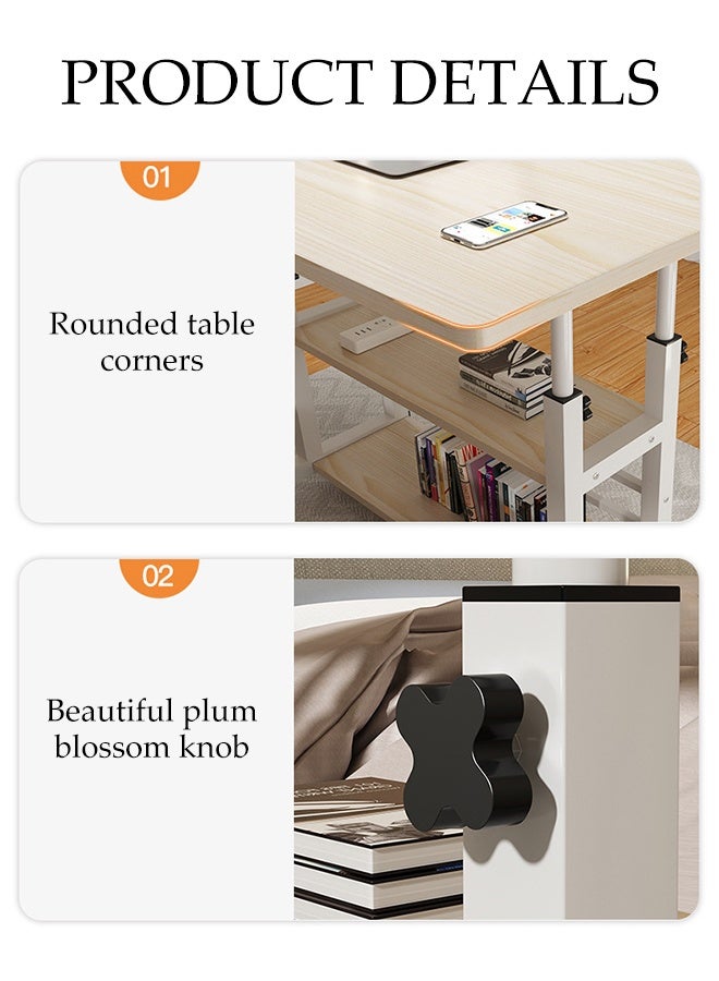 DUNISO Bedroom Side Table，Household Portable Lifting Computer Table，Bedside Table with Roller，Movable，Adjustable Height，for Small Spaces in Living Room, Bedroom - Image 3