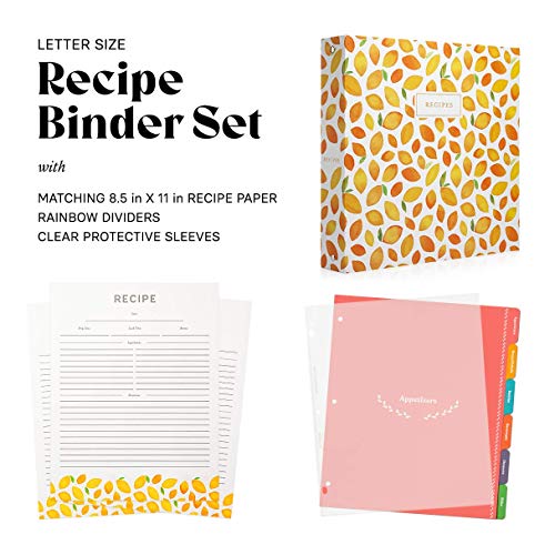 Jot  Mark Jot & Mark 8.5" x 11" Sturdy 3 Ring Recipe Binder with Spill-Proof Clear Binder Sleeves Sheet Protector, 30 Dual-Sided Recipe Card Pages for Written & Printed Recipes, Tabbed Dividers, Lemon Twist - Image 2