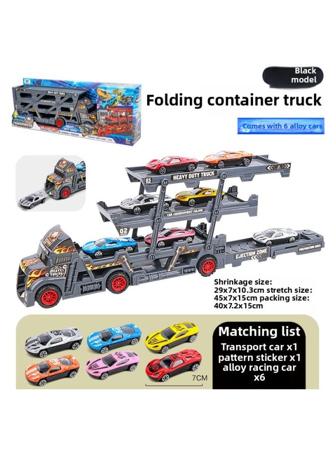 Children's Toy Car Tractor Container Truck Model Boy Pull-back Car Portable Gift Box Stall Toy-Color:[Color Box] Black -458g With 6 Alloy Cars  - Image 1