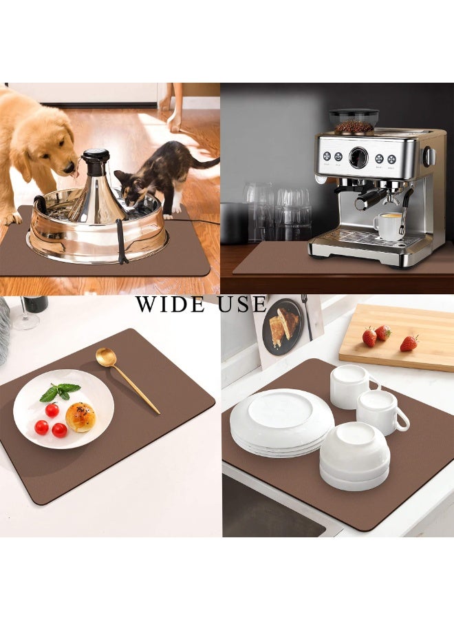 وانغبانغزي حصيرة قهوة للأسطح، ملحقات بار القهوة تناسب أسفل ماكينة الإسبريسو، حصيرة مطاطية ماصة لإخفاء البقع على سطح المطبخ، حصيرة لتجفيف الأطباق لعداد المطبخ (بني، 12"x19") - Image 2